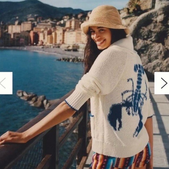 Anthropologie Maeve White Sweater with Blue Accents - Picture 4 of 6